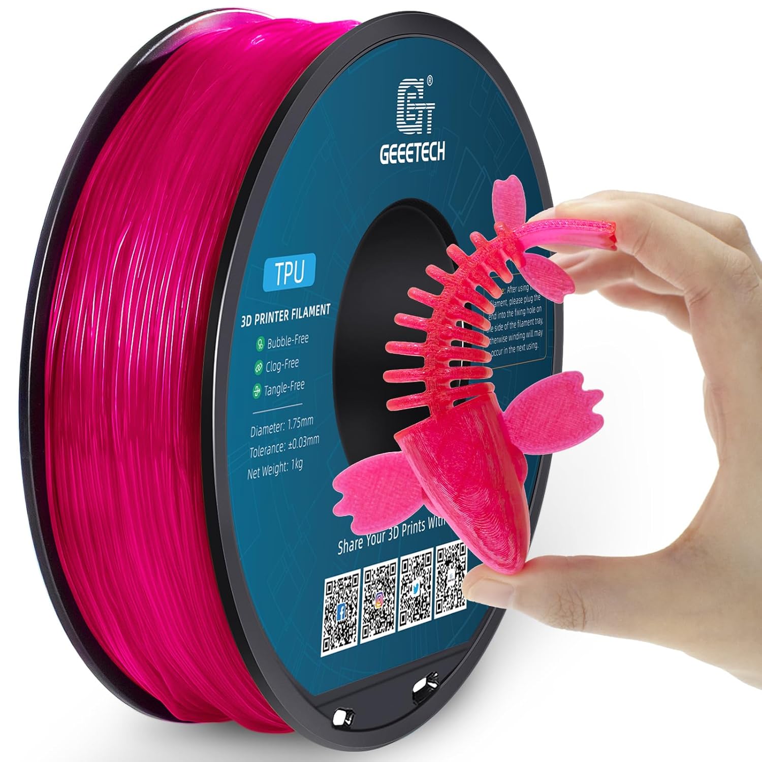 1kg 1,75 mm GEEETECH Drukarka 3D Filament Elastyczny TPU Przezroczysty / Jednolity kolor 95A - Zdjęcie 27 z 42
