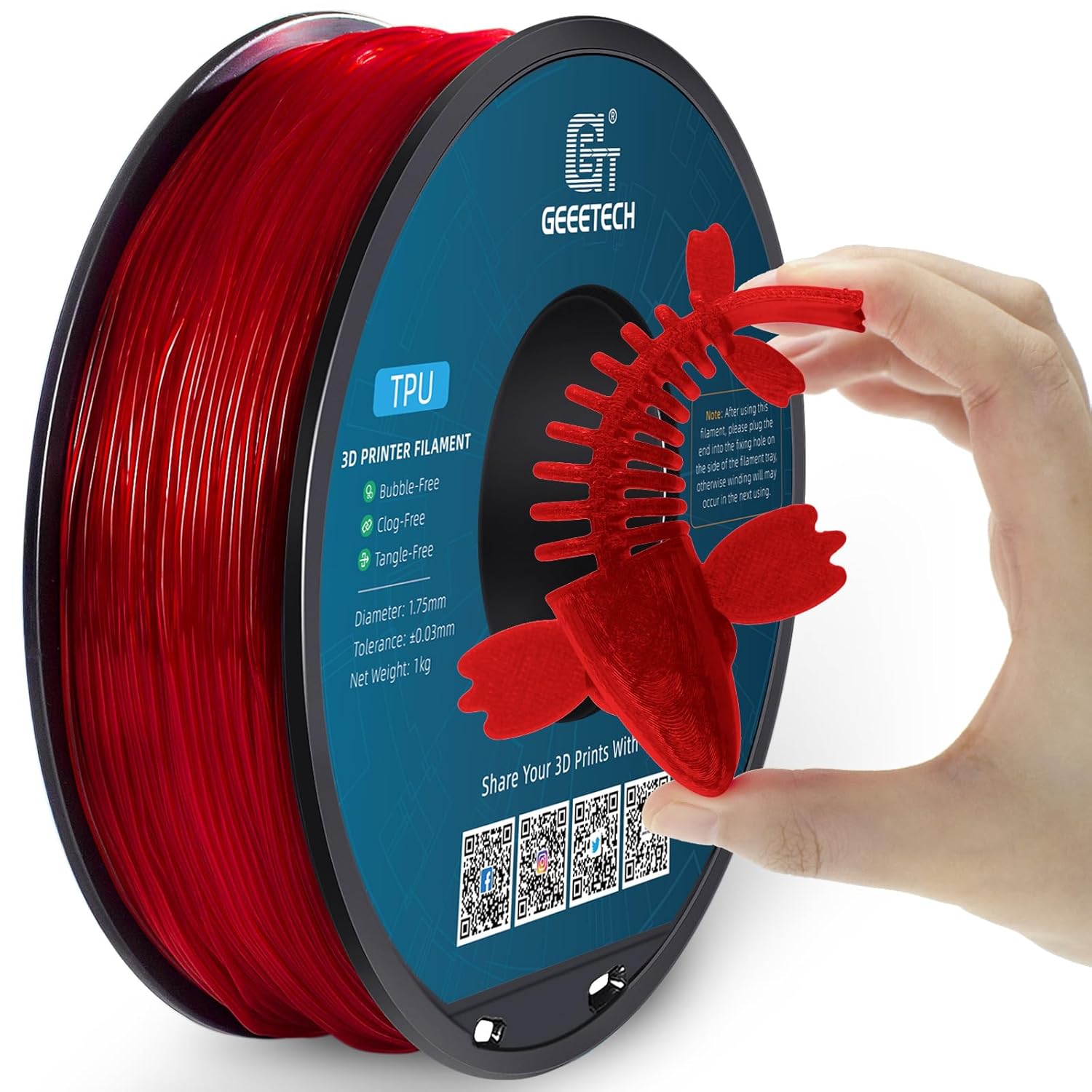 1kg 1,75 mm GEEETECH Drukarka 3D Filament Elastyczny TPU Przezroczysty / Jednolity kolor 95A - Zdjęcie 21 z 42
