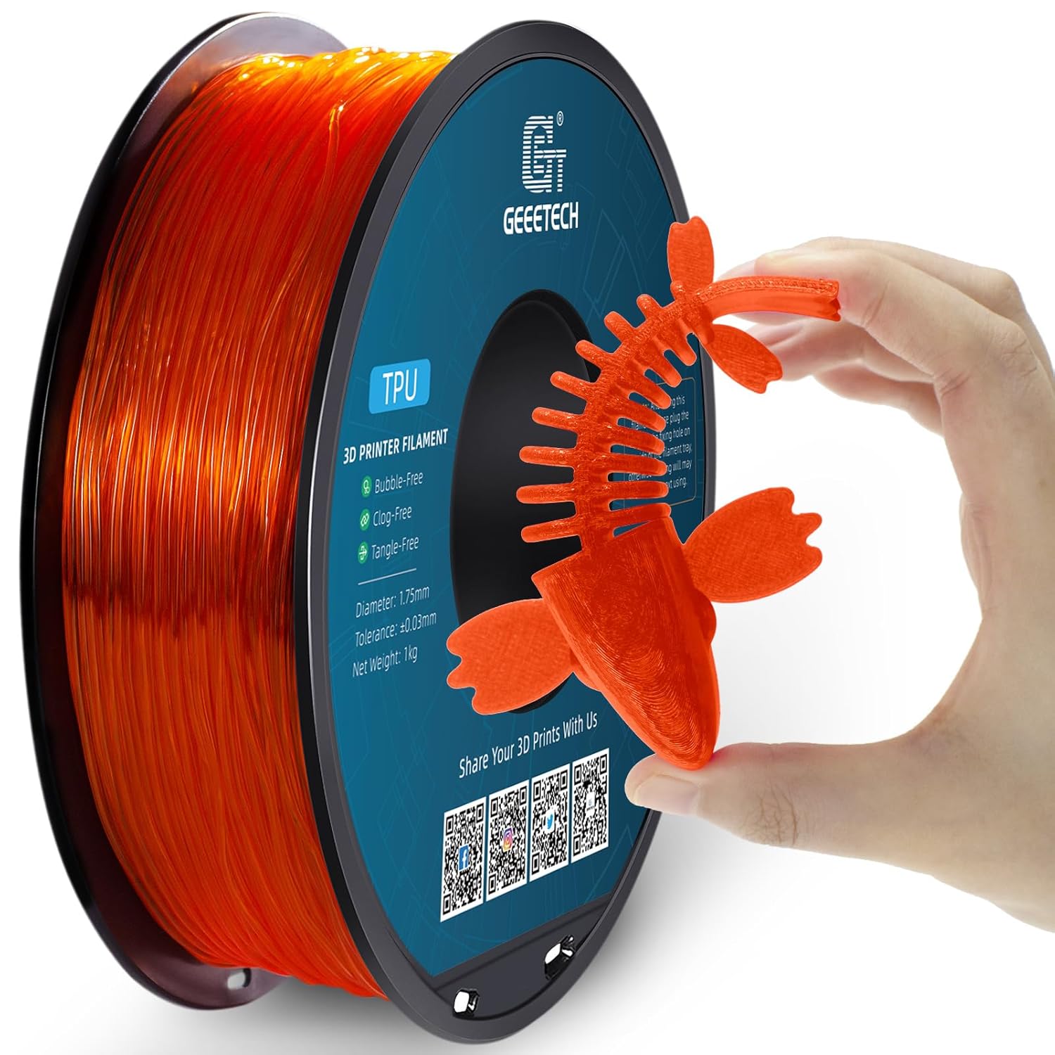1kg 1,75 mm GEEETECH Drukarka 3D Filament Elastyczny TPU Przezroczysty / Jednolity kolor 95A - Zdjęcie 23 z 42