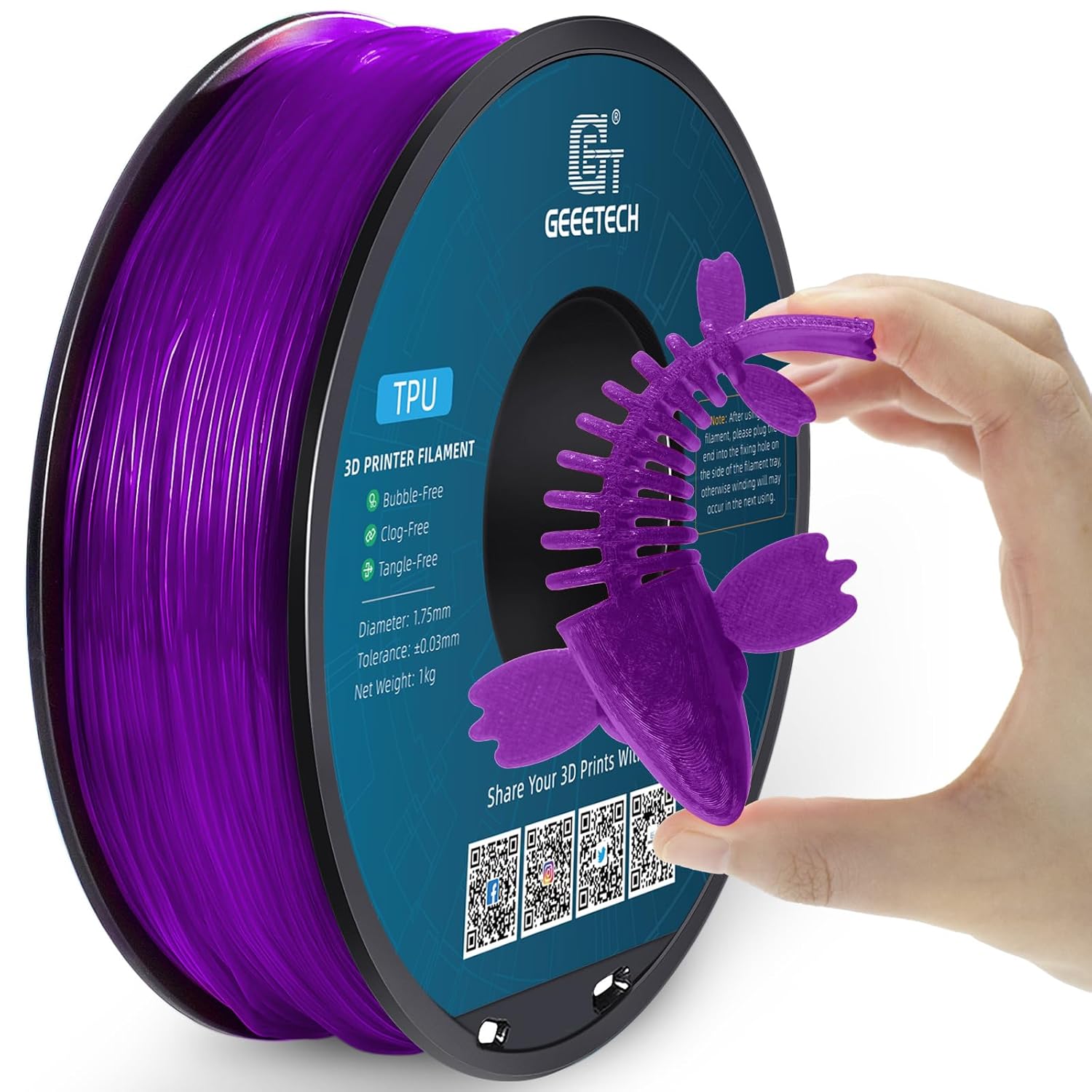 1kg 1,75 mm GEEETECH Drukarka 3D Filament Elastyczny TPU Przezroczysty / Jednolity kolor 95A - Zdjęcie 24 z 42