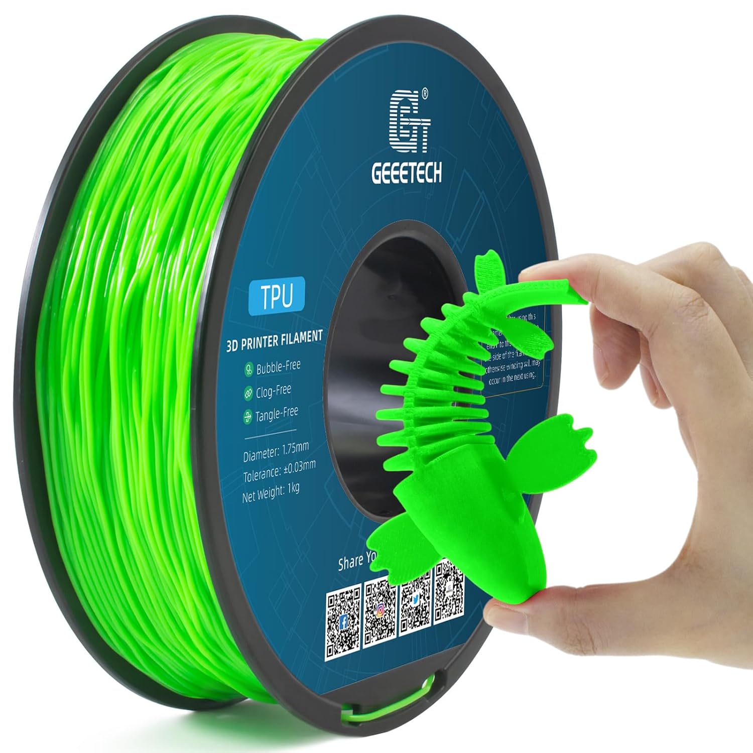 1kg 1,75 mm GEEETECH Drukarka 3D Filament Elastyczny TPU Przezroczysty / Jednolity kolor 95A - Zdjęcie 42 z 42