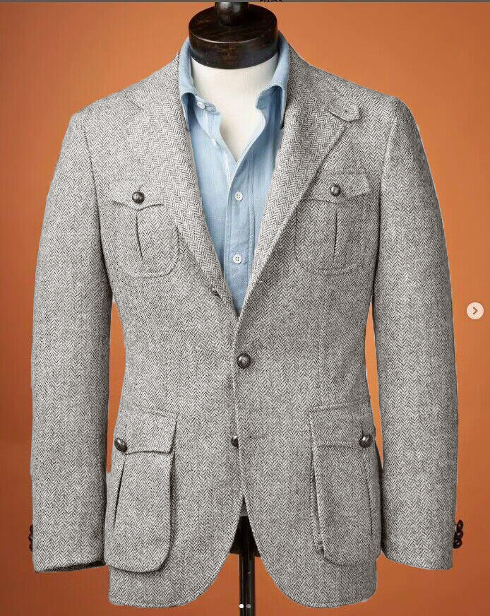 Tweed Men's Safari Jacket 2 Pcs Casual British Hunting Suits for Men Tailored - Picture 13 of 16