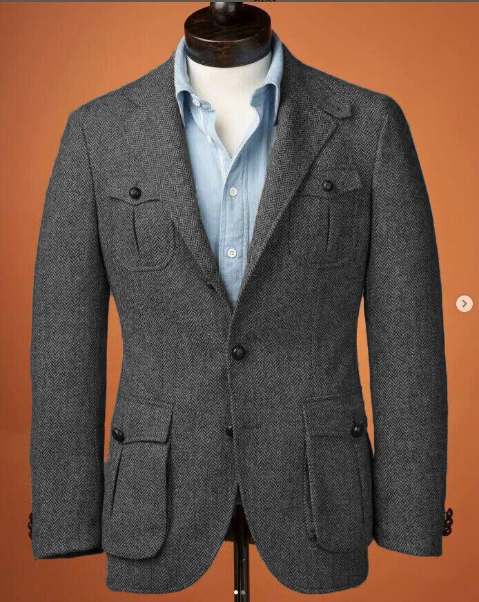 Tweed Men's Safari Jacket 2 Pcs Casual British Hunting Suits for Men Tailored - Picture 14 of 16