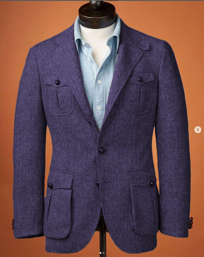 Tweed Men's Safari Jacket 2 Pcs Casual British Hunting Suits for Men Tailored - Picture 15 of 16