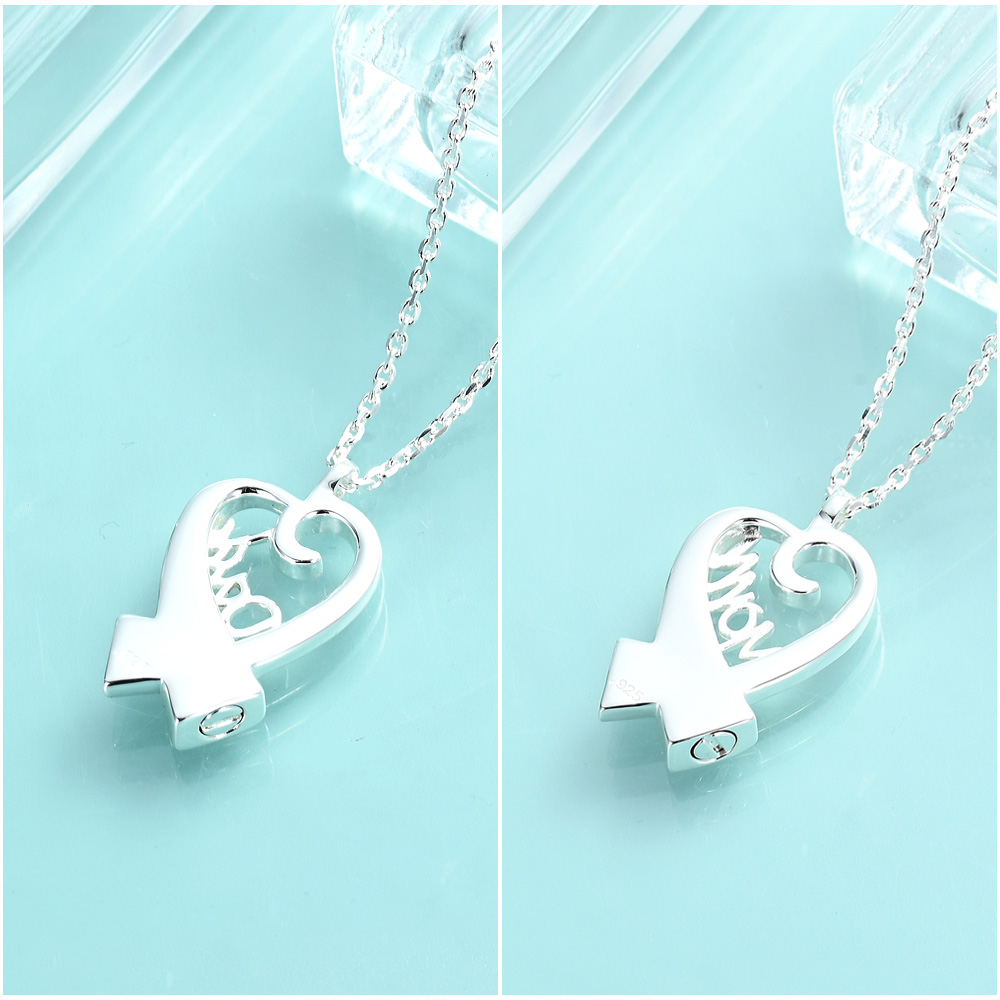 925 Sterling Silver Heart Loved Ones Urn Pendant Necklace Keepsake Memorial Gift