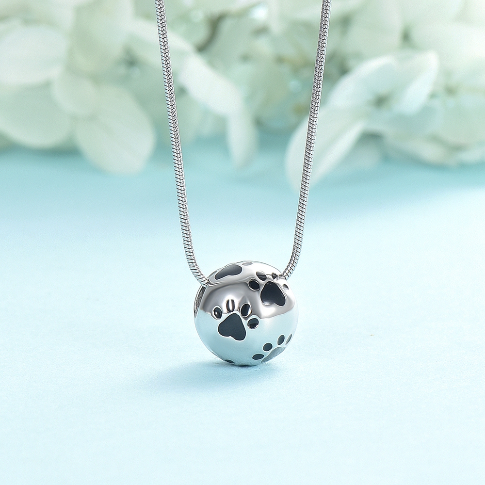 Pet Cremation Jewelry for Ashes Pendant Paw Print Pet Ball Urn Necklace ...