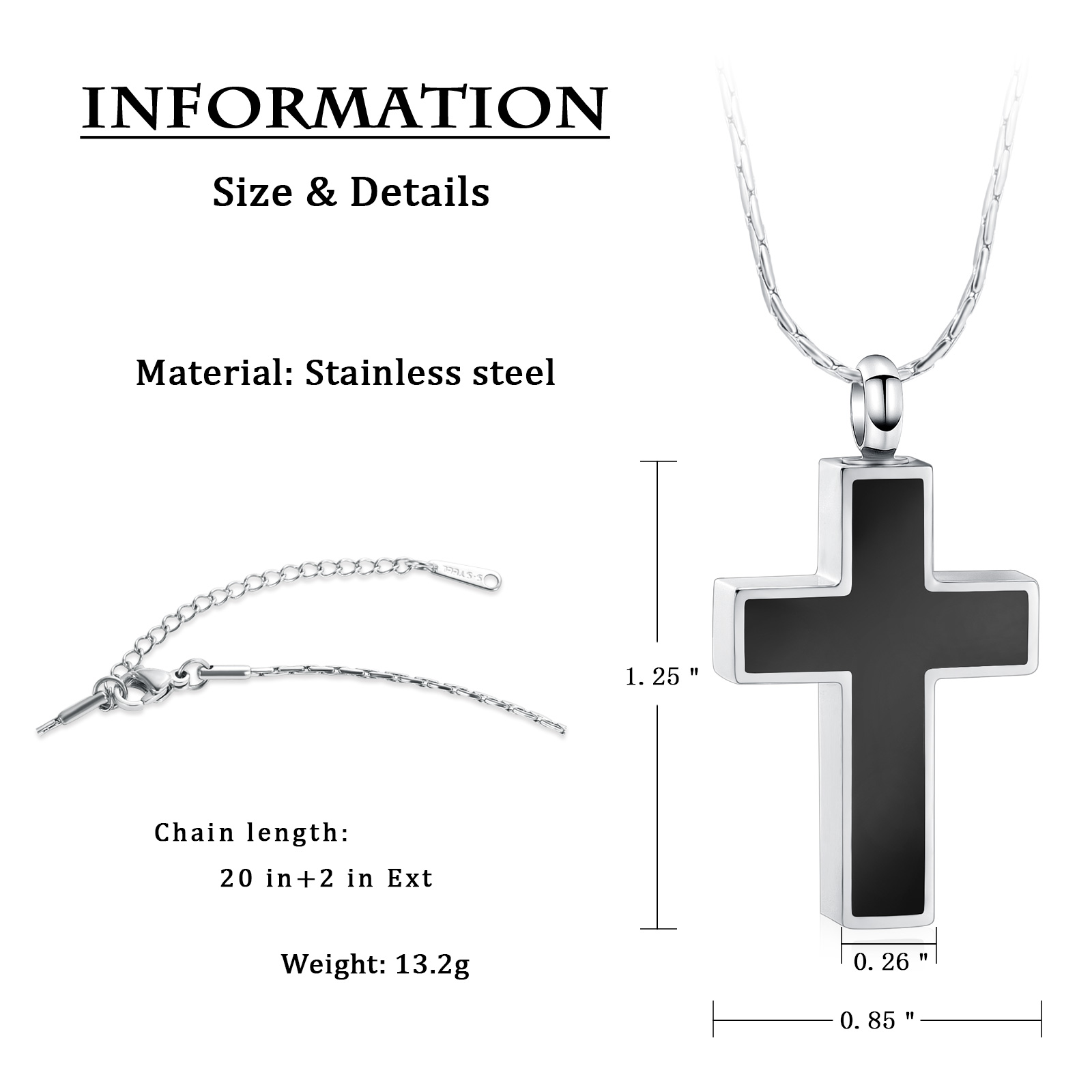 Cross Urn Necklace for Ashes Stainless Steel Cross Pendant Necklace F/ Men Women