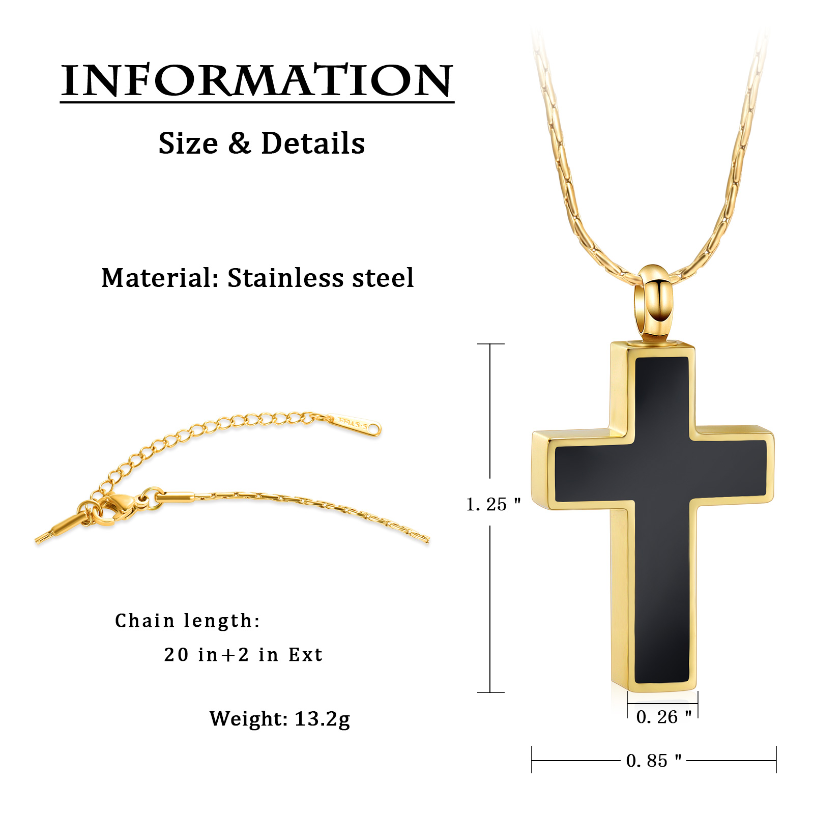 Cross Urn Necklace for Ashes Stainless Steel Cross Pendant Necklace F/ Men Women