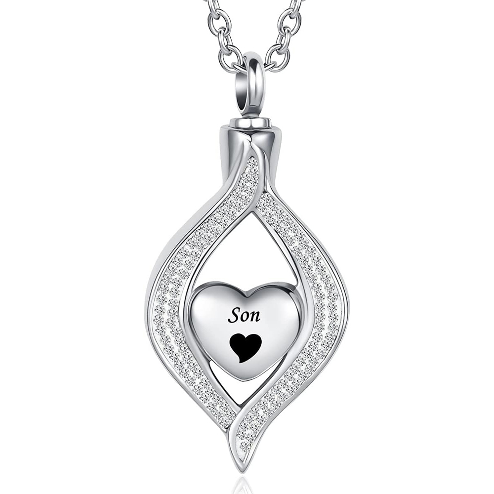 Teardrop Eye of My Heart Crystal Cremation Urn Necklace for Human Pet Ashes Gift