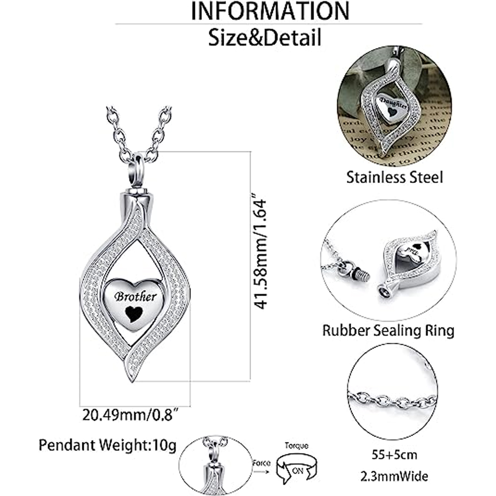 Teardrop Eye of My Heart Crystal Cremation Urn Necklace for Human Pet Ashes Gift