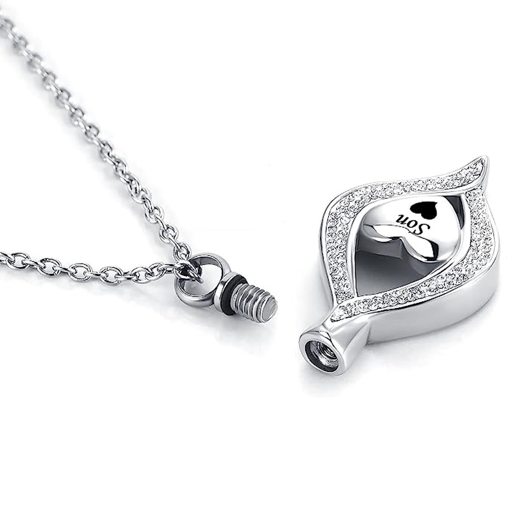 Teardrop Eye of My Heart Crystal Cremation Urn Necklace for Human Pet Ashes Gift