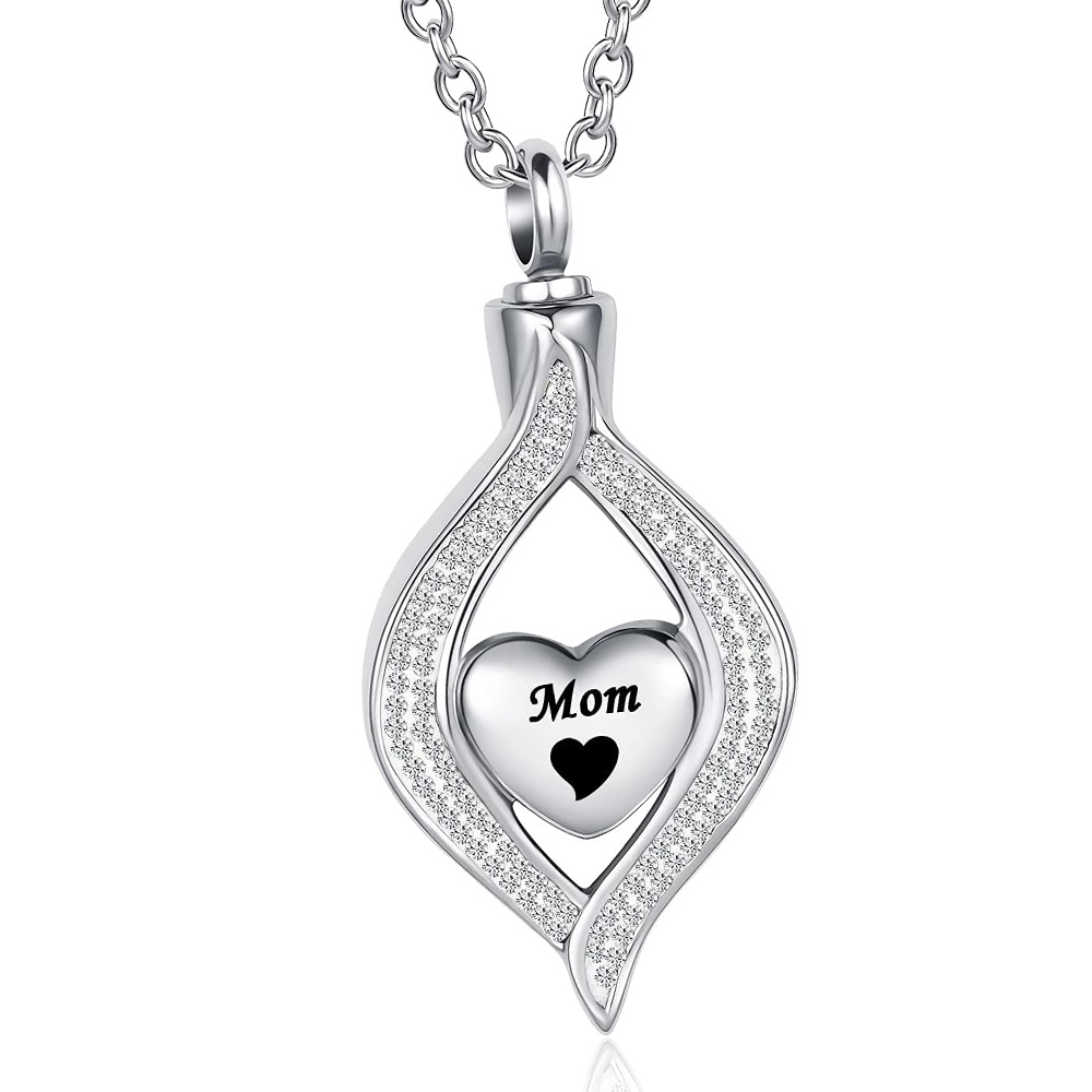 Teardrop Eye of My Heart Crystal Cremation Urn Necklace for Human Pet Ashes Gift