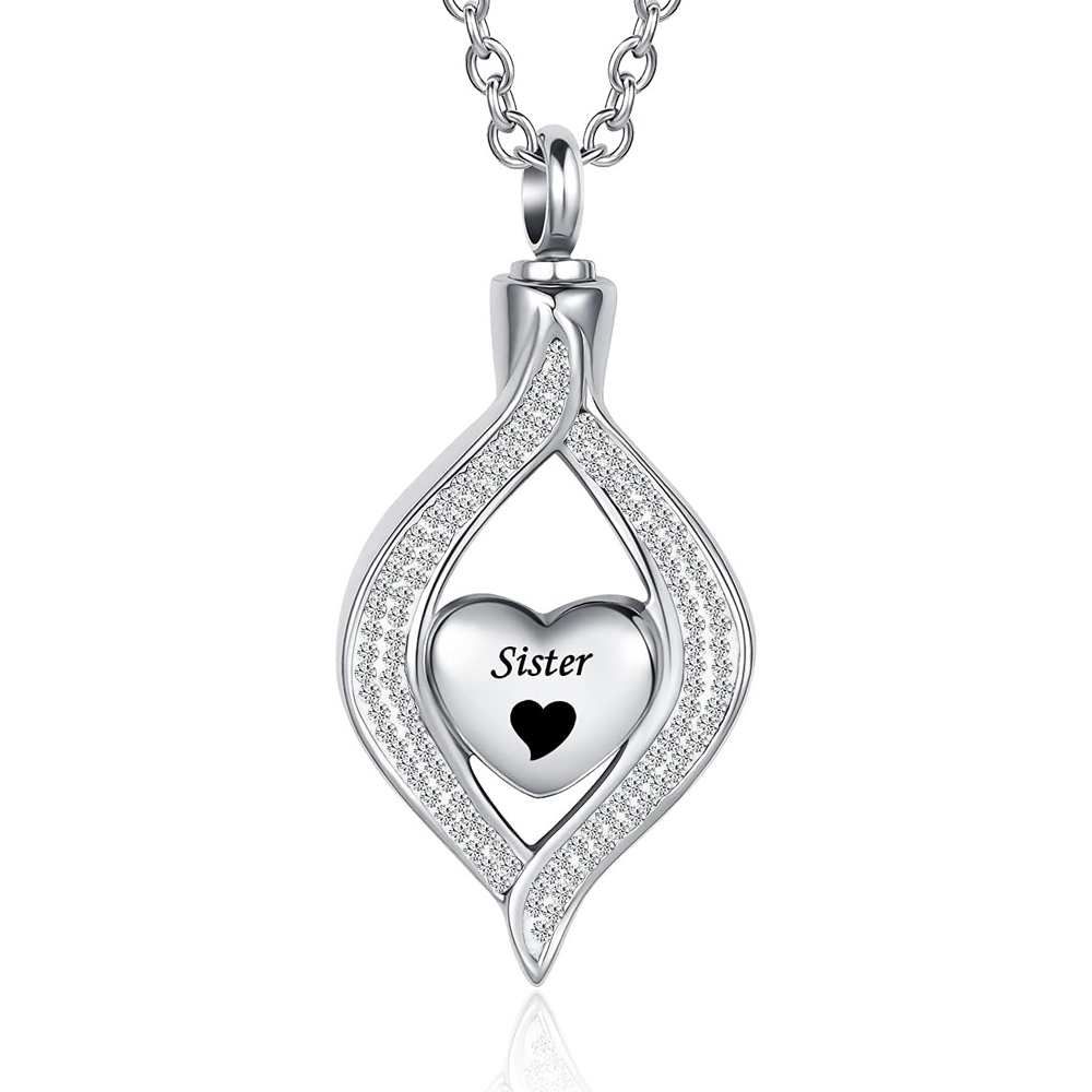 Teardrop Eye of My Heart Crystal Cremation Urn Necklace for Human Pet Ashes Gift