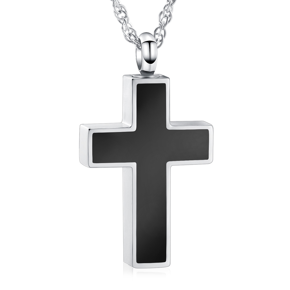 Stainless Steel Cross Memorial Cremation Ashes Urn Pendant Necklace Keepsake Urn