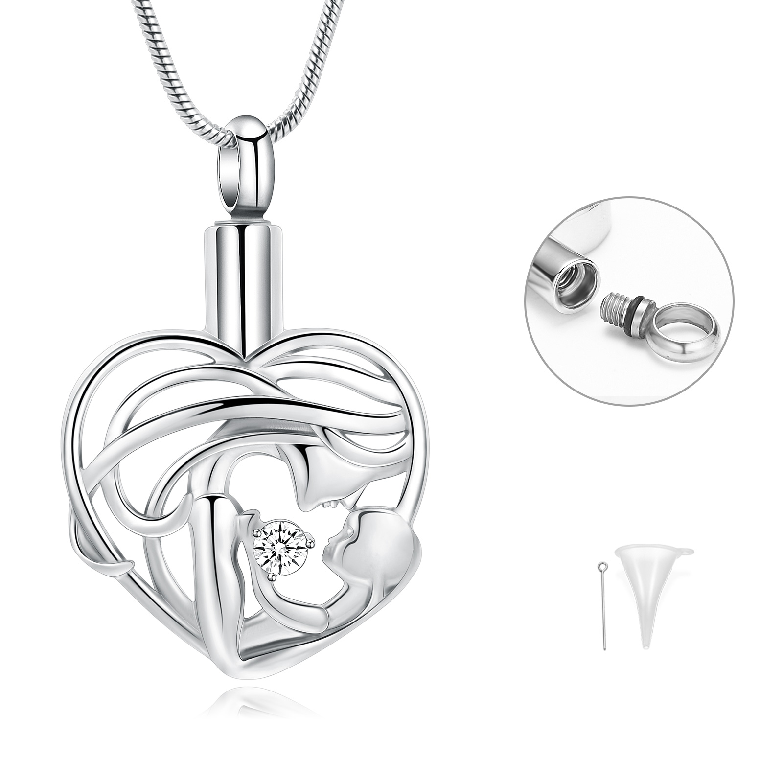 Eternal Mother Love Urn Necklace For Pet Ashes Gift to Mom With Crystal Jewelry