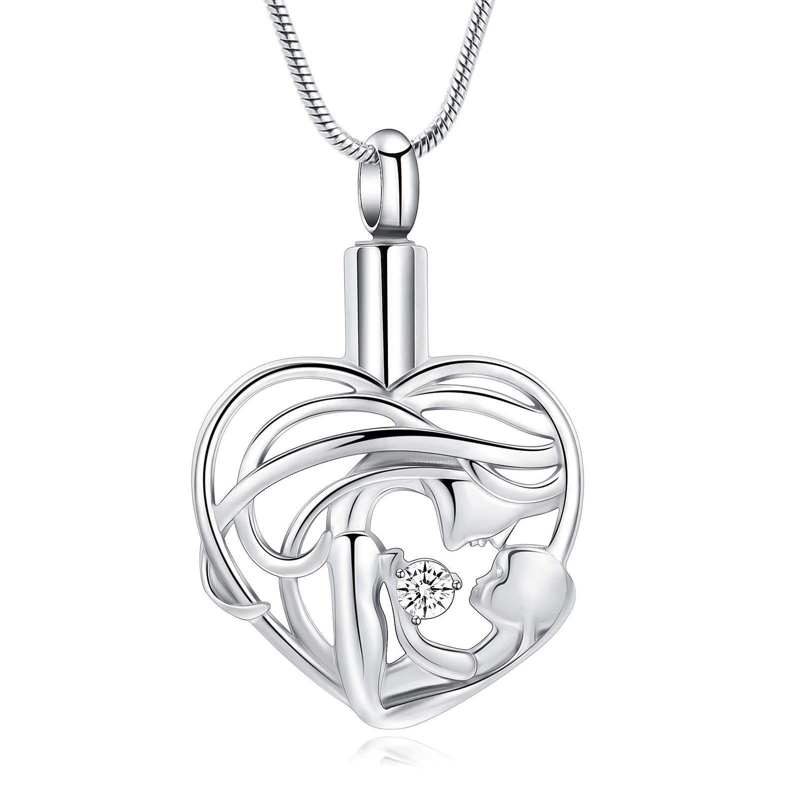 Eternal Mother Love Urn Necklace For Pet Ashes Gift to Mom With Crystal Jewelry