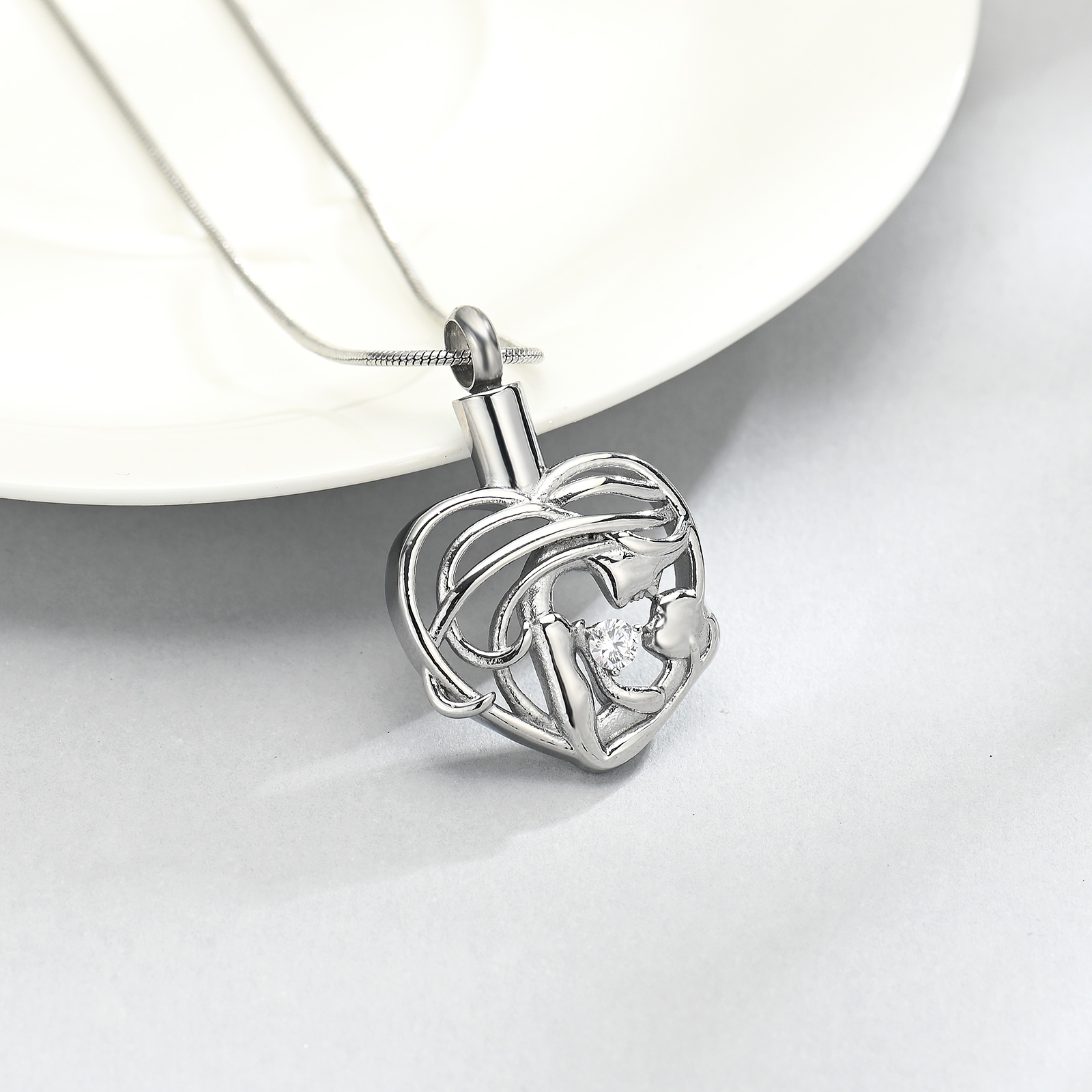 Eternal Mother Love Urn Necklace For Pet Ashes Gift to Mom With Crystal Jewelry