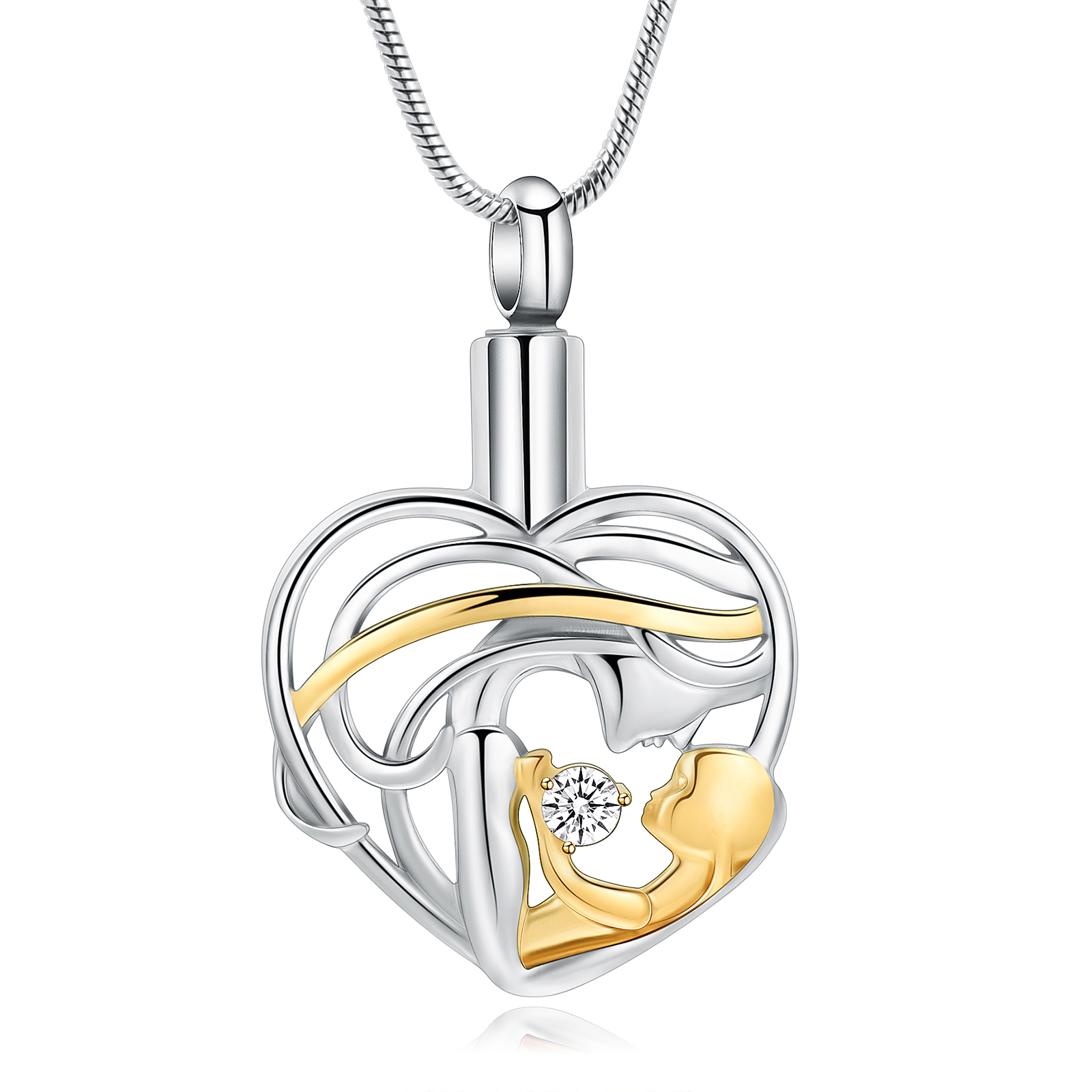 Eternal Mother Love Urn Necklace For Pet Ashes Gift to Mom With Crystal Jewelry