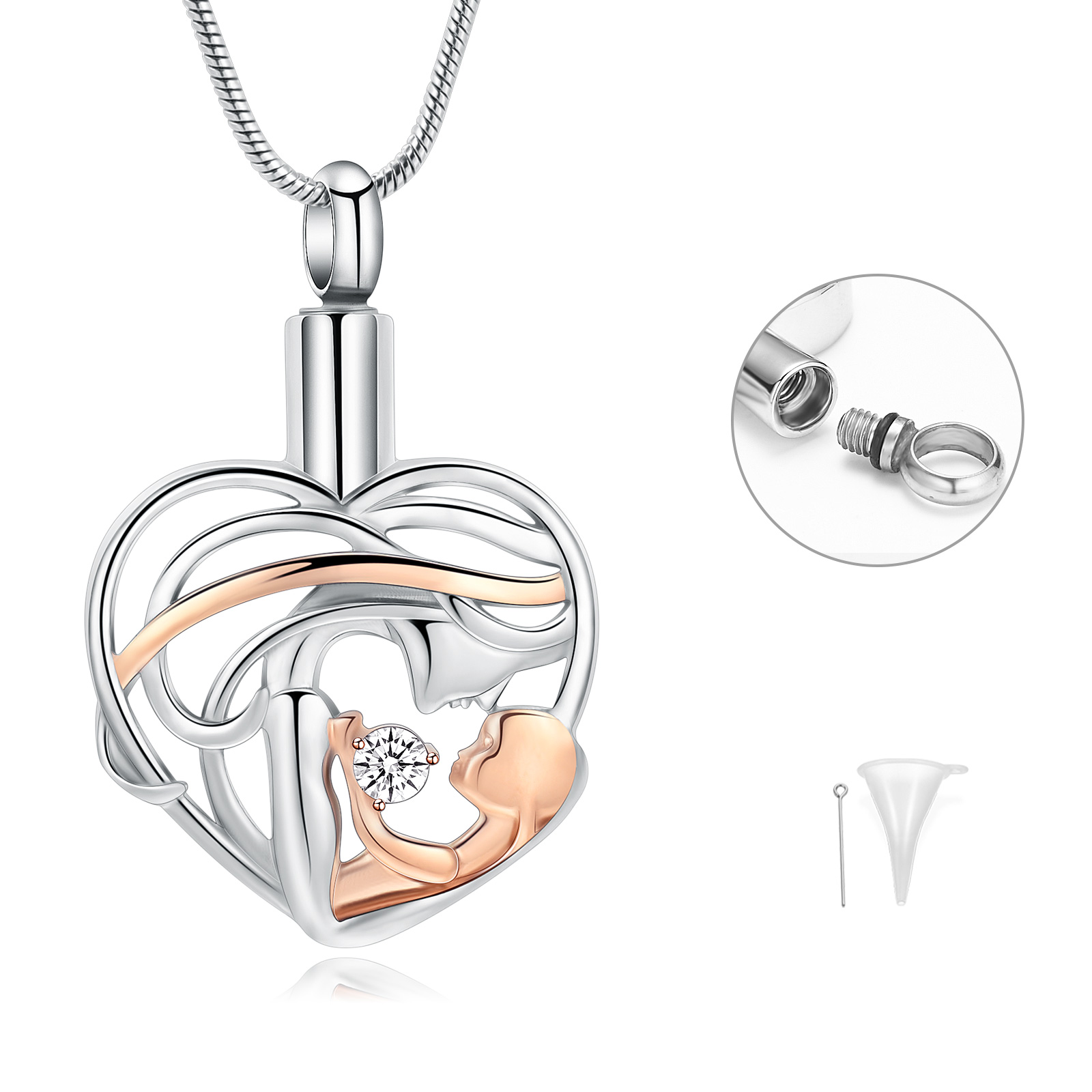 Eternal Mother Love Urn Necklace For Pet Ashes Gift to Mom With Crystal Jewelry