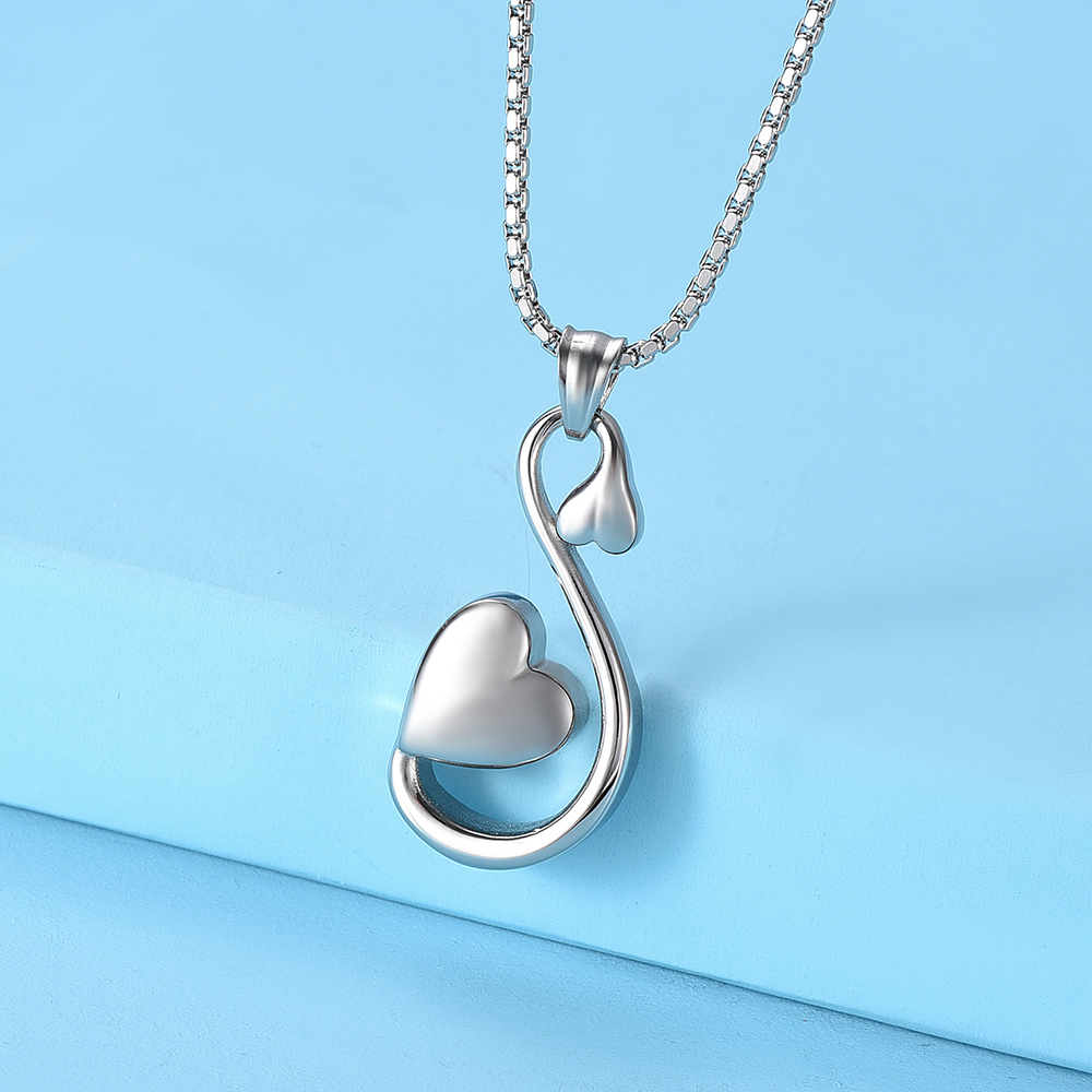 Cremation Urn Necklace Swan Heart Pendant For Pet Ashes Woman's Gift Jewelry