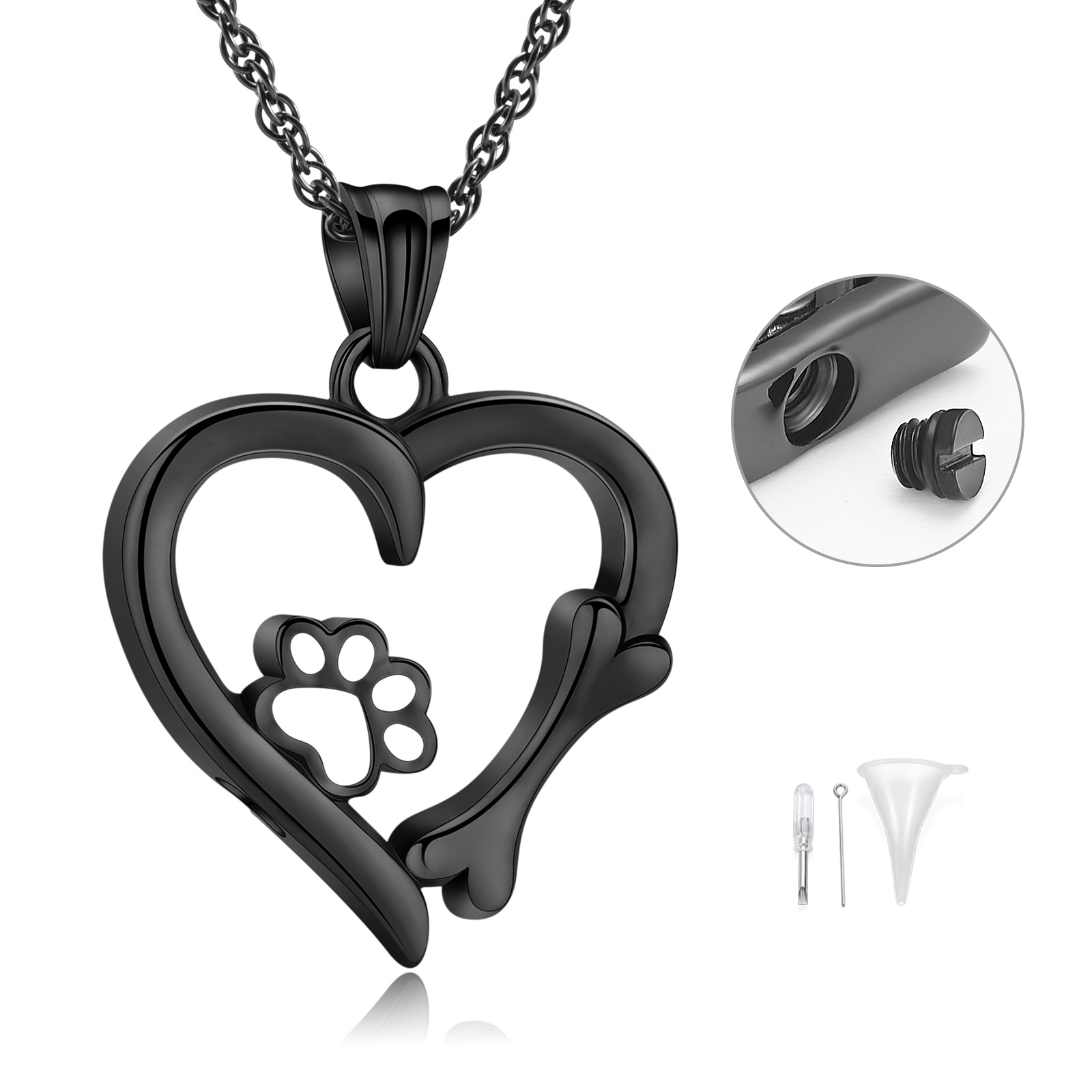 Cremation Heart Urn Necklace With Paw Print Pendant Pet Ashes Lover's Gift