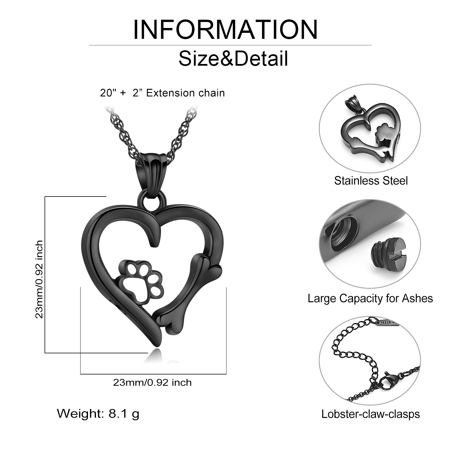 Cremation Heart Urn Necklace With Paw Print Pendant Pet Ashes Lover's Gift