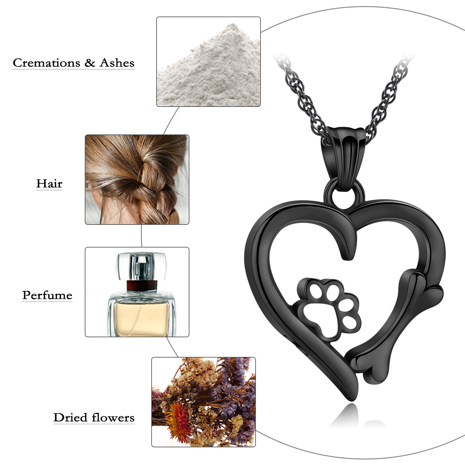 Cremation Heart Urn Necklace With Paw Print Pendant Pet Ashes Lover's Gift