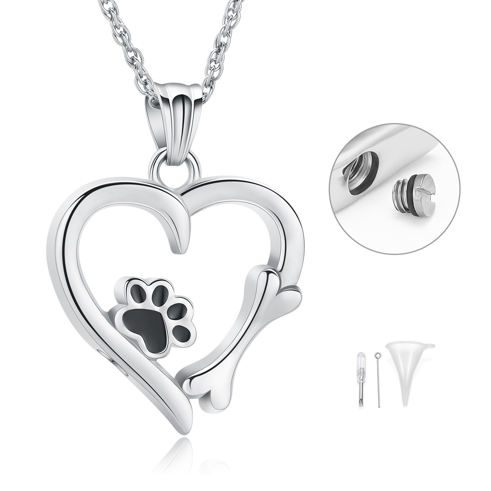 Cremation Heart Urn Necklace With Paw Print Pendant Pet Ashes Lover's Gift