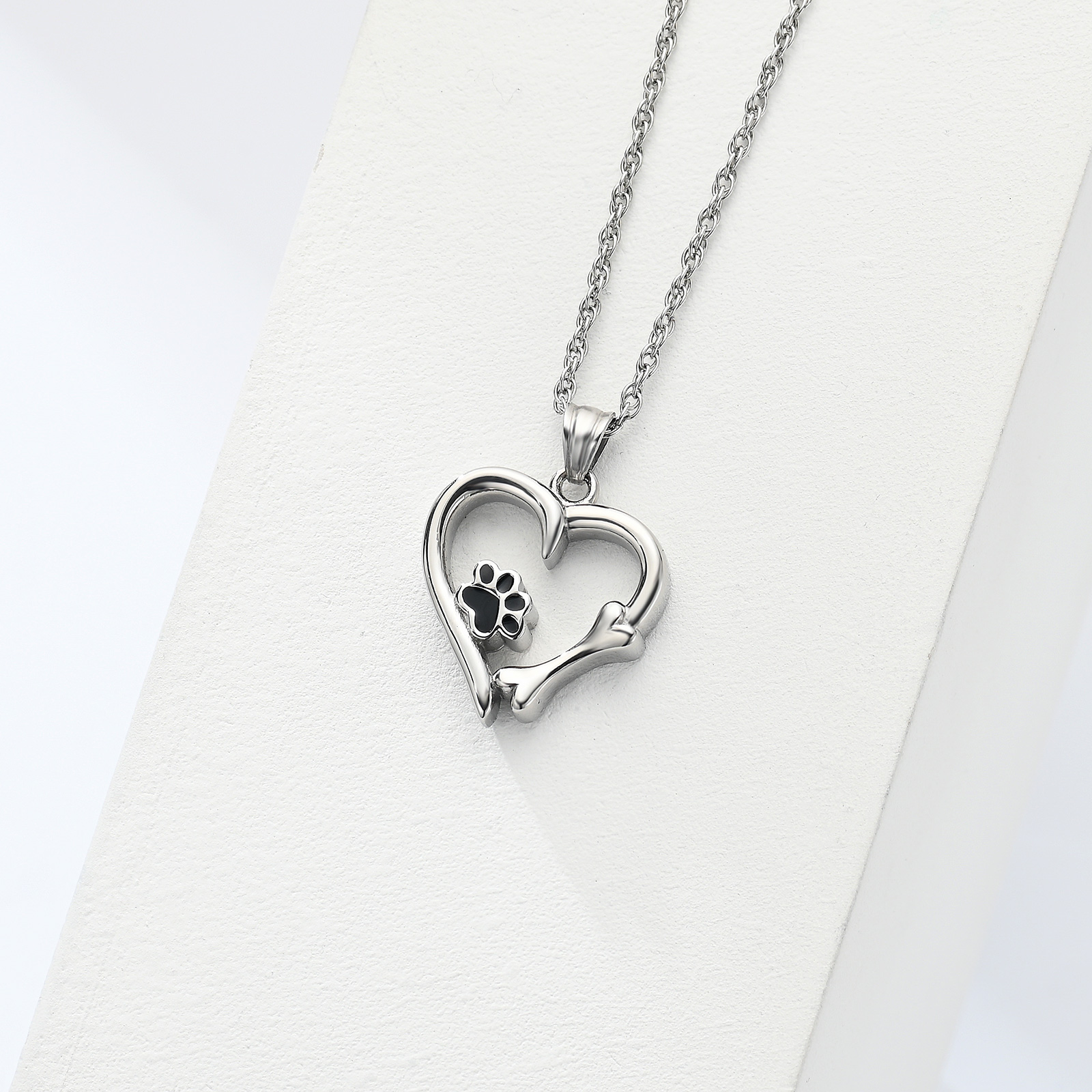 Cremation Heart Urn Necklace With Paw Print Pendant Pet Ashes Lover's Gift