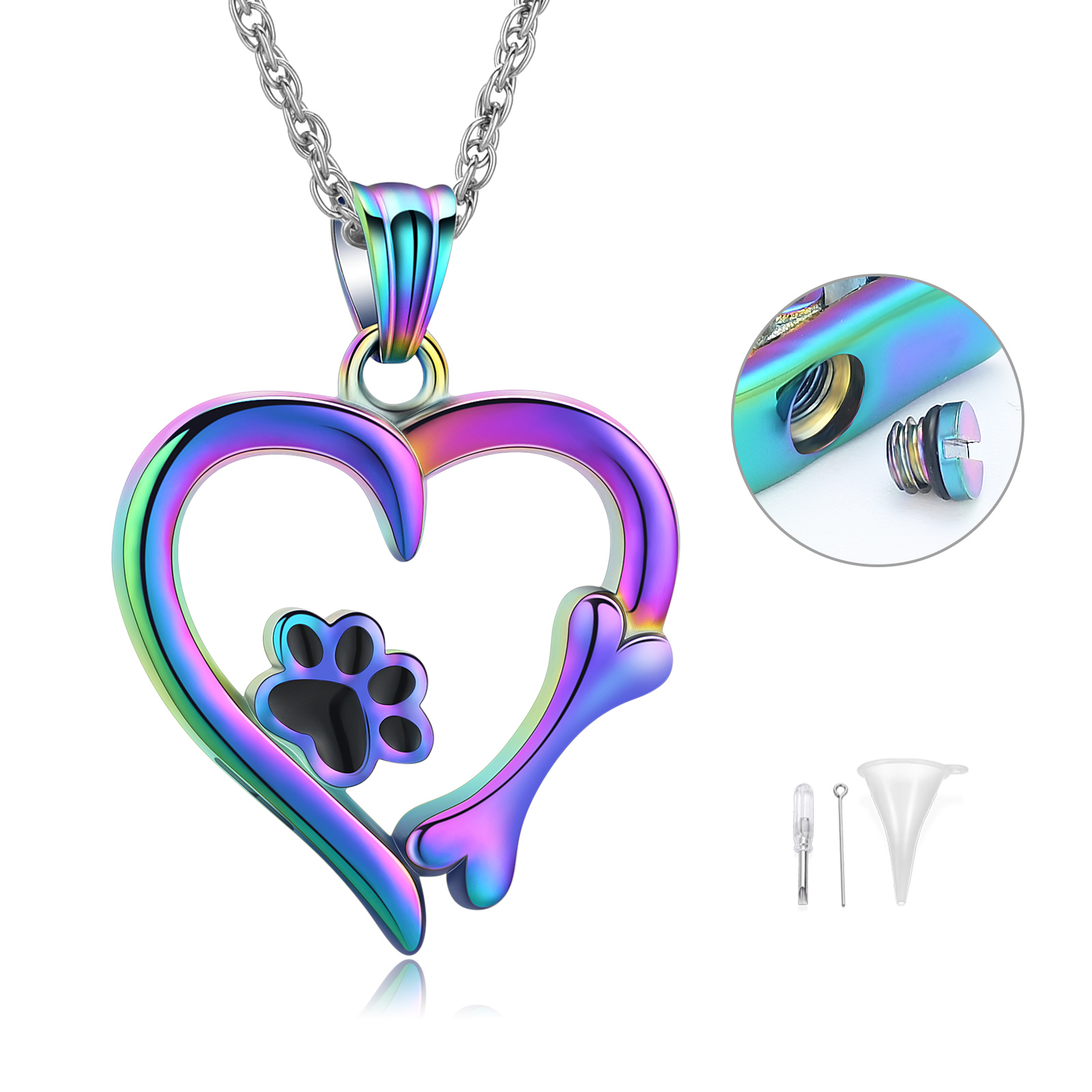 Cremation Heart Urn Necklace With Paw Print Pendant Pet Ashes Lover's Gift