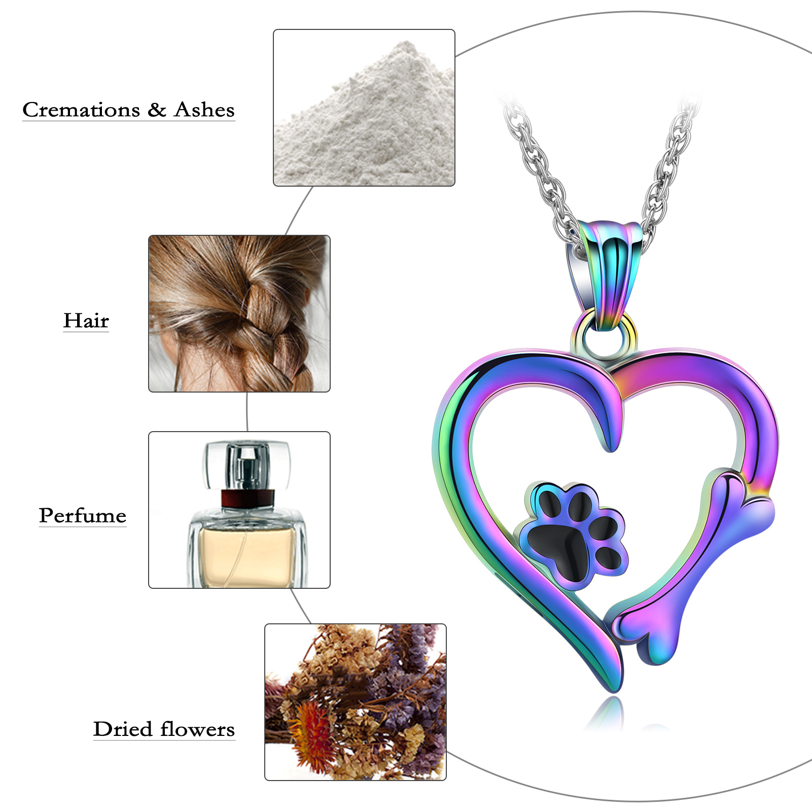 Cremation Heart Urn Necklace With Paw Print Pendant Pet Ashes Lover's Gift