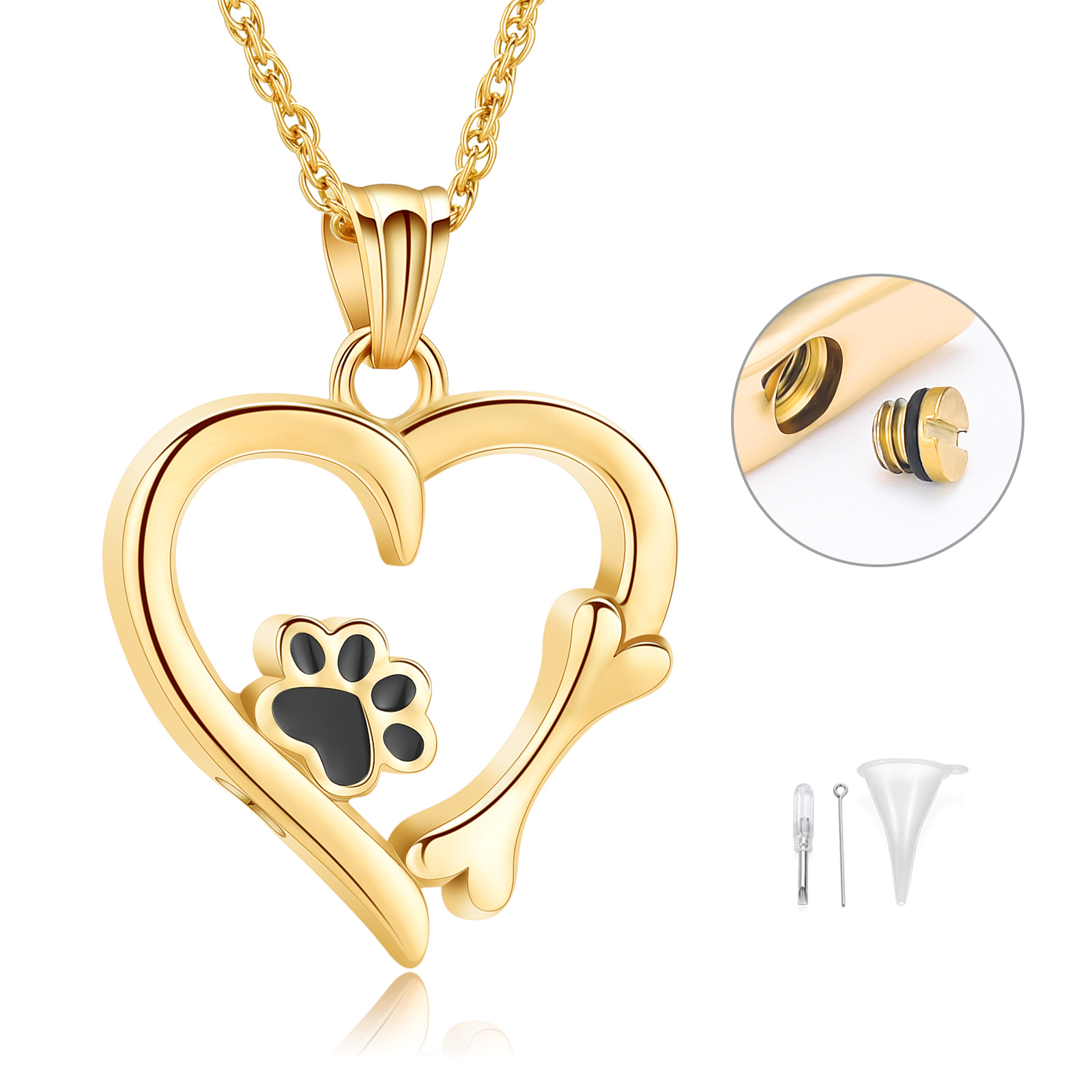 Cremation Heart Urn Necklace With Paw Print Pendant Pet Ashes Lover's Gift