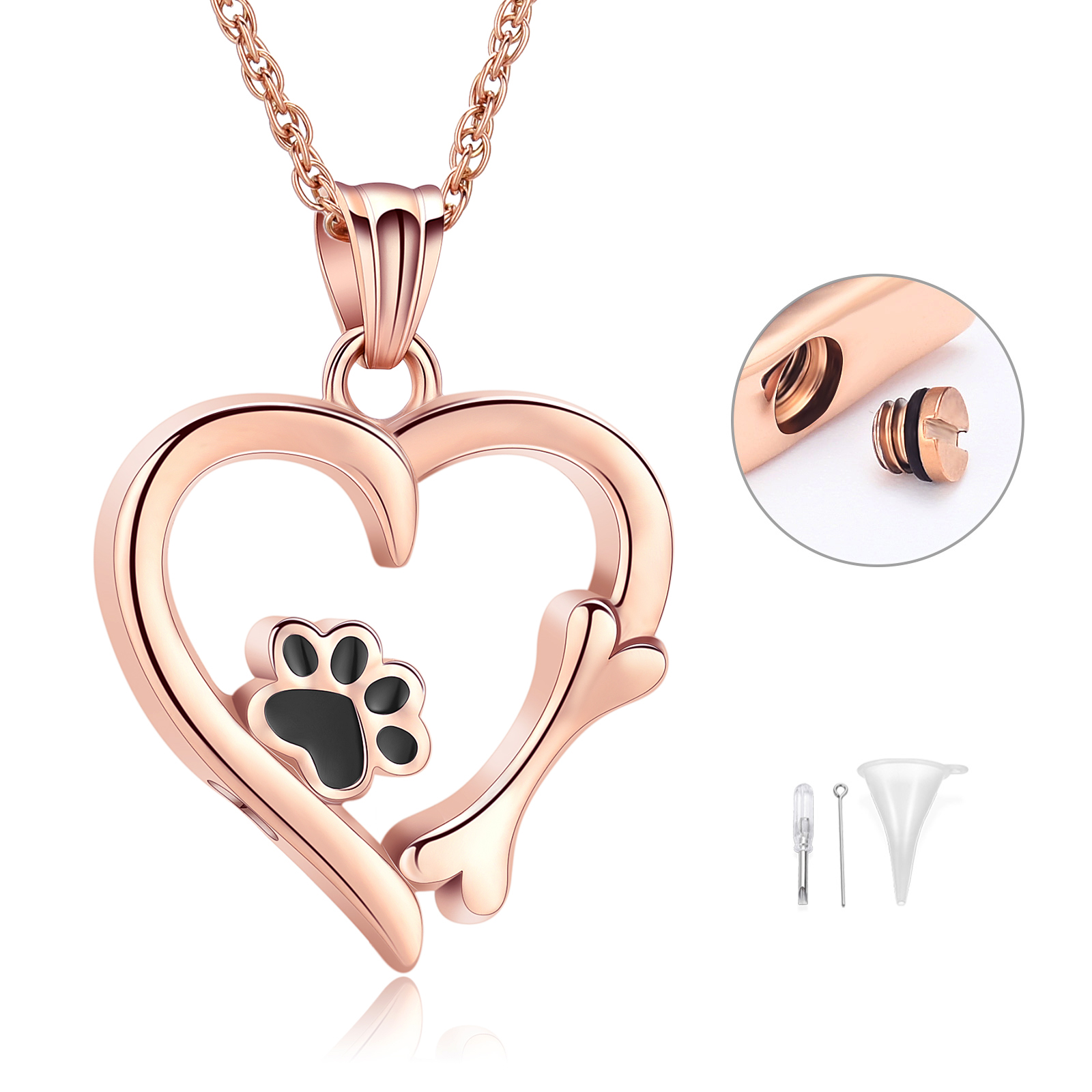 Cremation Heart Urn Necklace With Paw Print Pendant Pet Ashes Lover's Gift