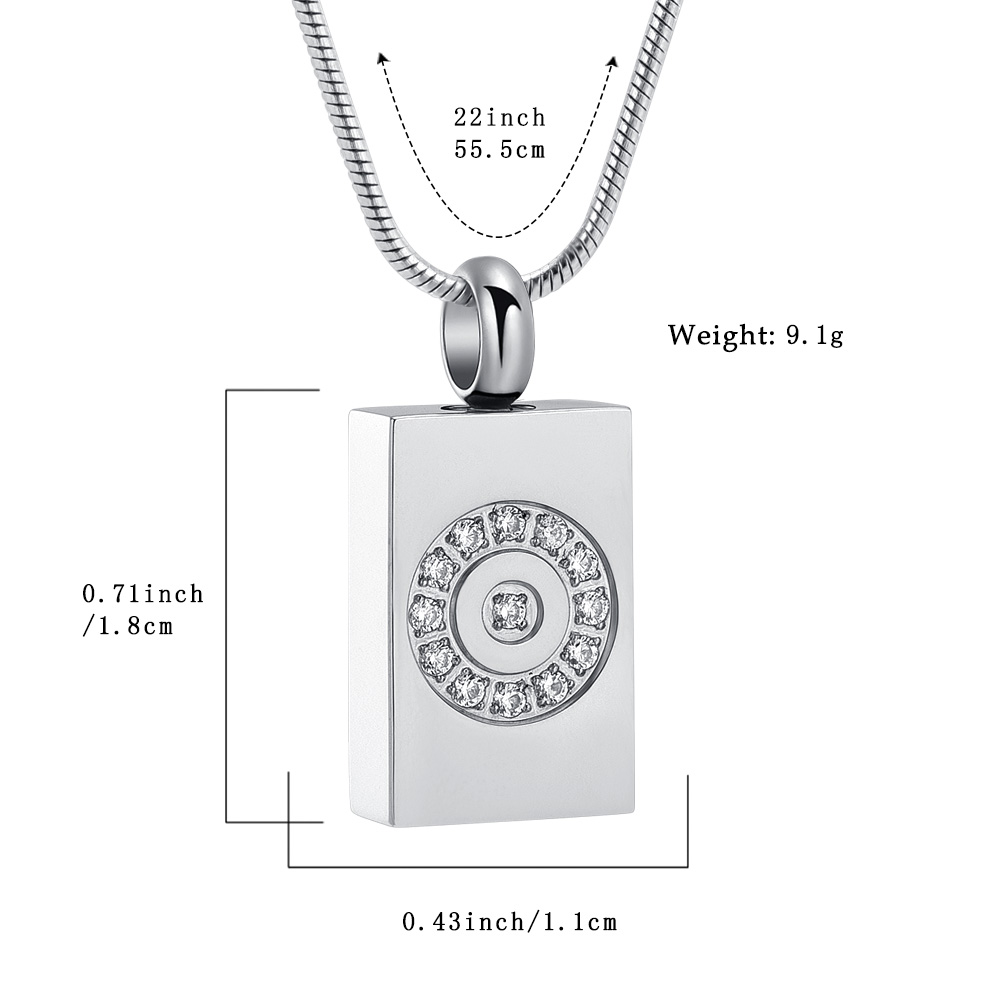 Customized Urn Square Pendant Necklace With Crystal Pet Ashes Holder Jewelry