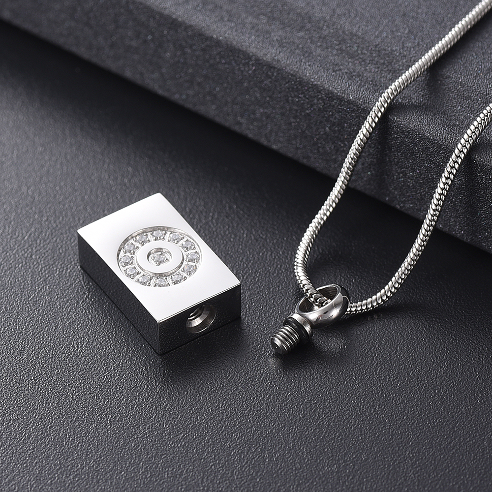 Customized Urn Square Pendant Necklace With Crystal Pet Ashes Holder Jewelry