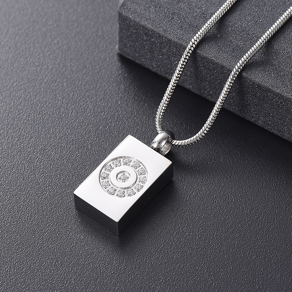 Customized Urn Square Pendant Necklace With Crystal Pet Ashes Holder Jewelry