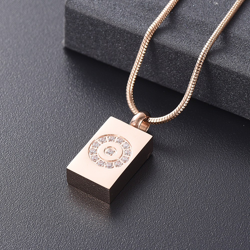 Customized Urn Square Pendant Necklace With Crystal Pet Ashes Holder Jewelry