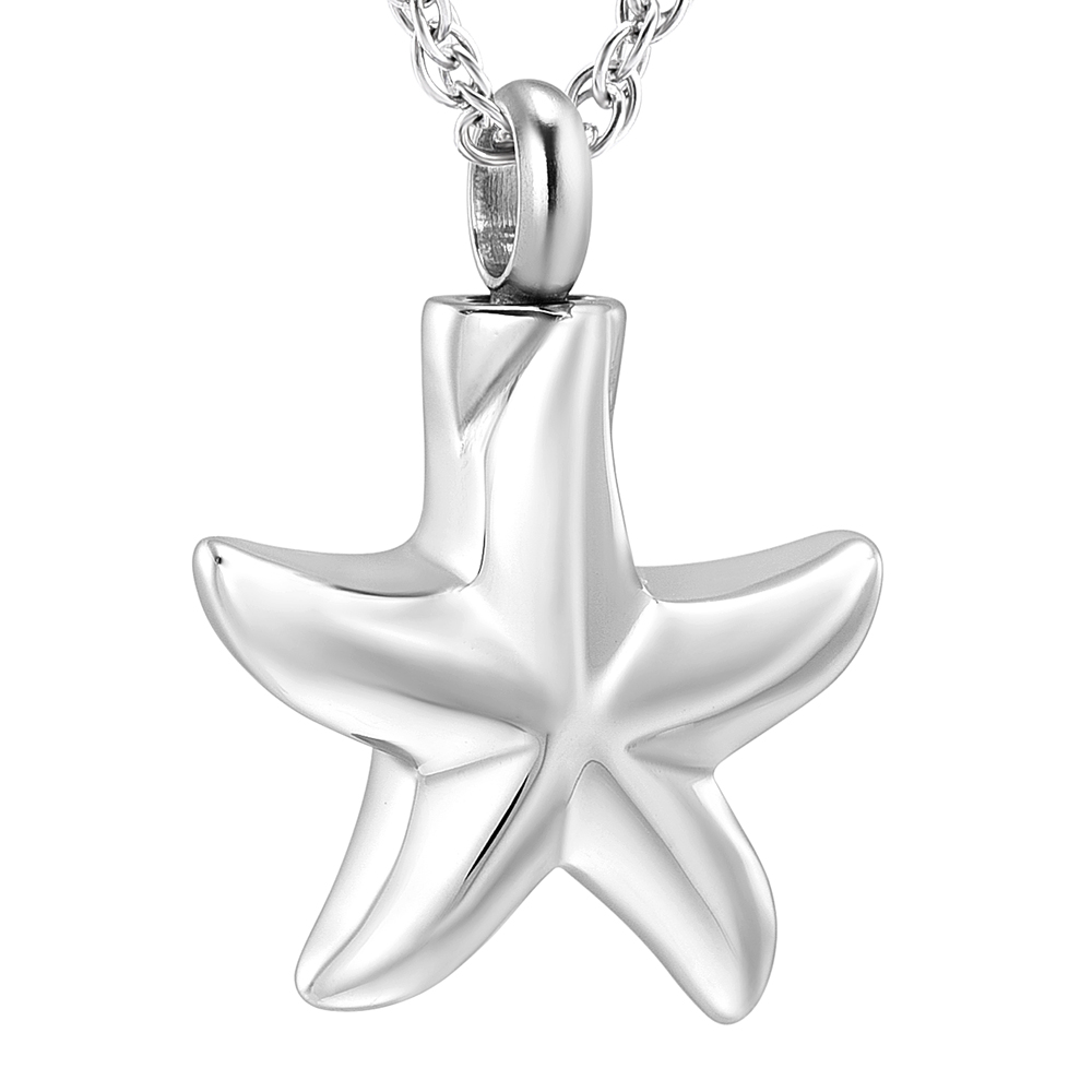 Urn Pendant Necklace Star Shape Openable Pet Ashes Holder Men's Memorial Jewelry