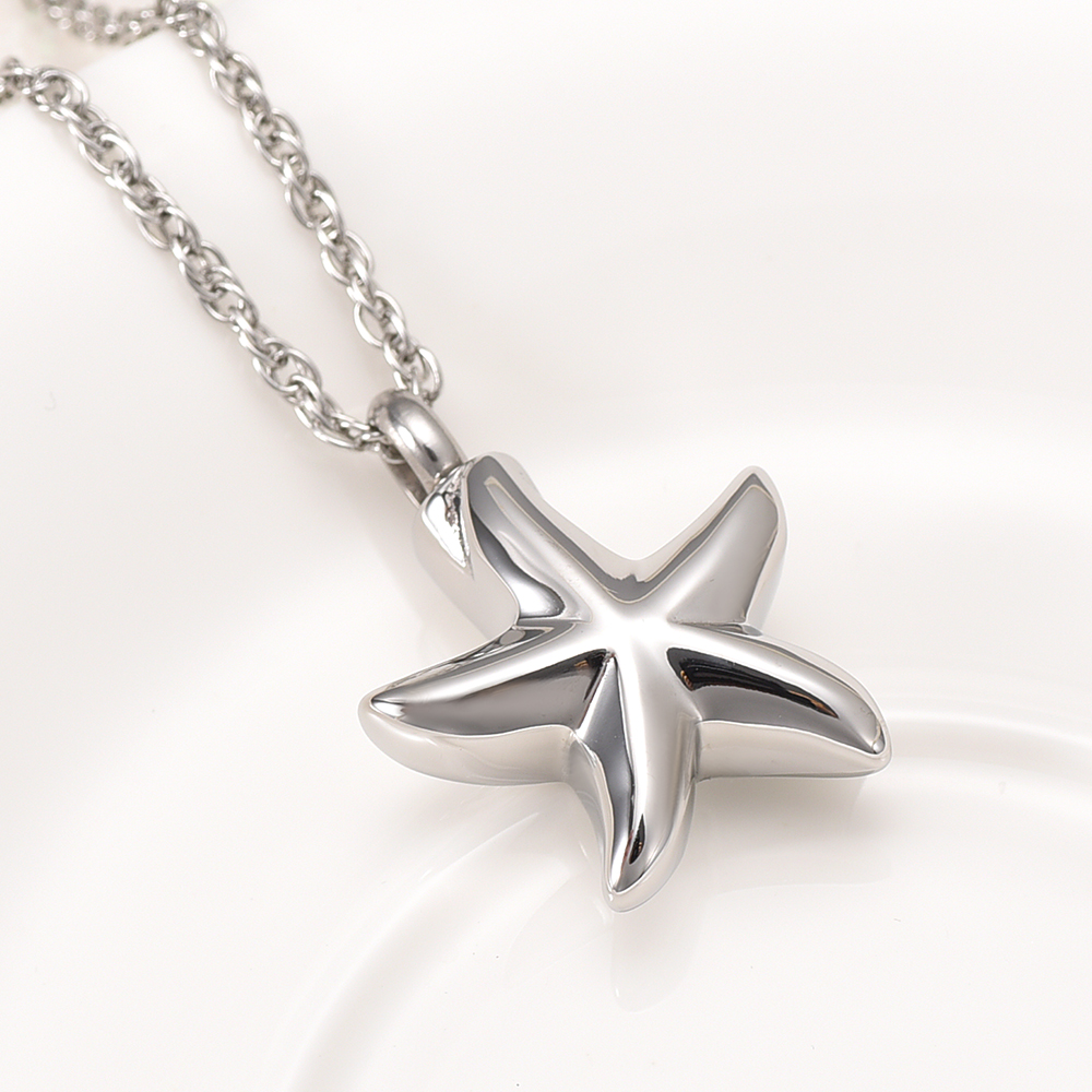 Urn Pendant Necklace Star Shape Openable Pet Ashes Holder Men's Memorial Jewelry