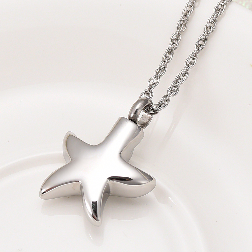 Urn Pendant Necklace Star Shape Openable Pet Ashes Holder Men's Memorial Jewelry