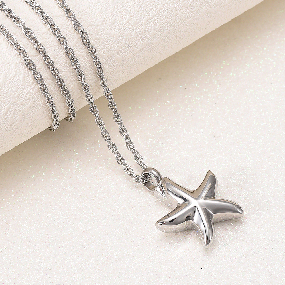 Urn Pendant Necklace Star Shape Openable Pet Ashes Holder Men's Memorial Jewelry