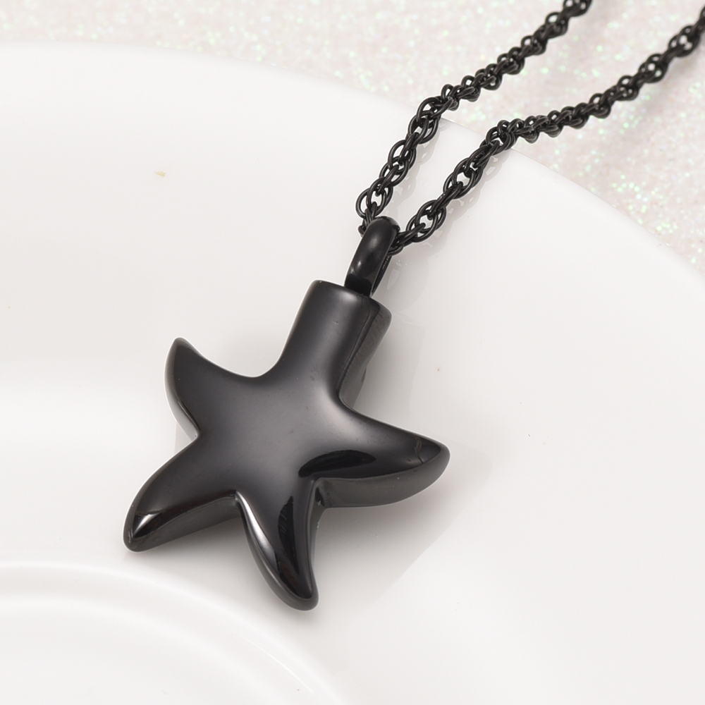 Urn Pendant Necklace Star Shape Openable Pet Ashes Holder Men's Memorial Jewelry