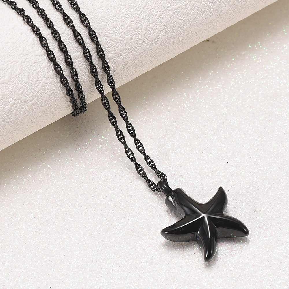 Urn Pendant Necklace Star Shape Openable Pet Ashes Holder Men's Memorial Jewelry