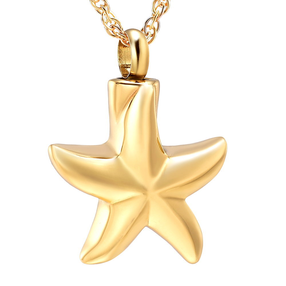 Urn Pendant Necklace Star Shape Openable Pet Ashes Holder Men's Memorial Jewelry