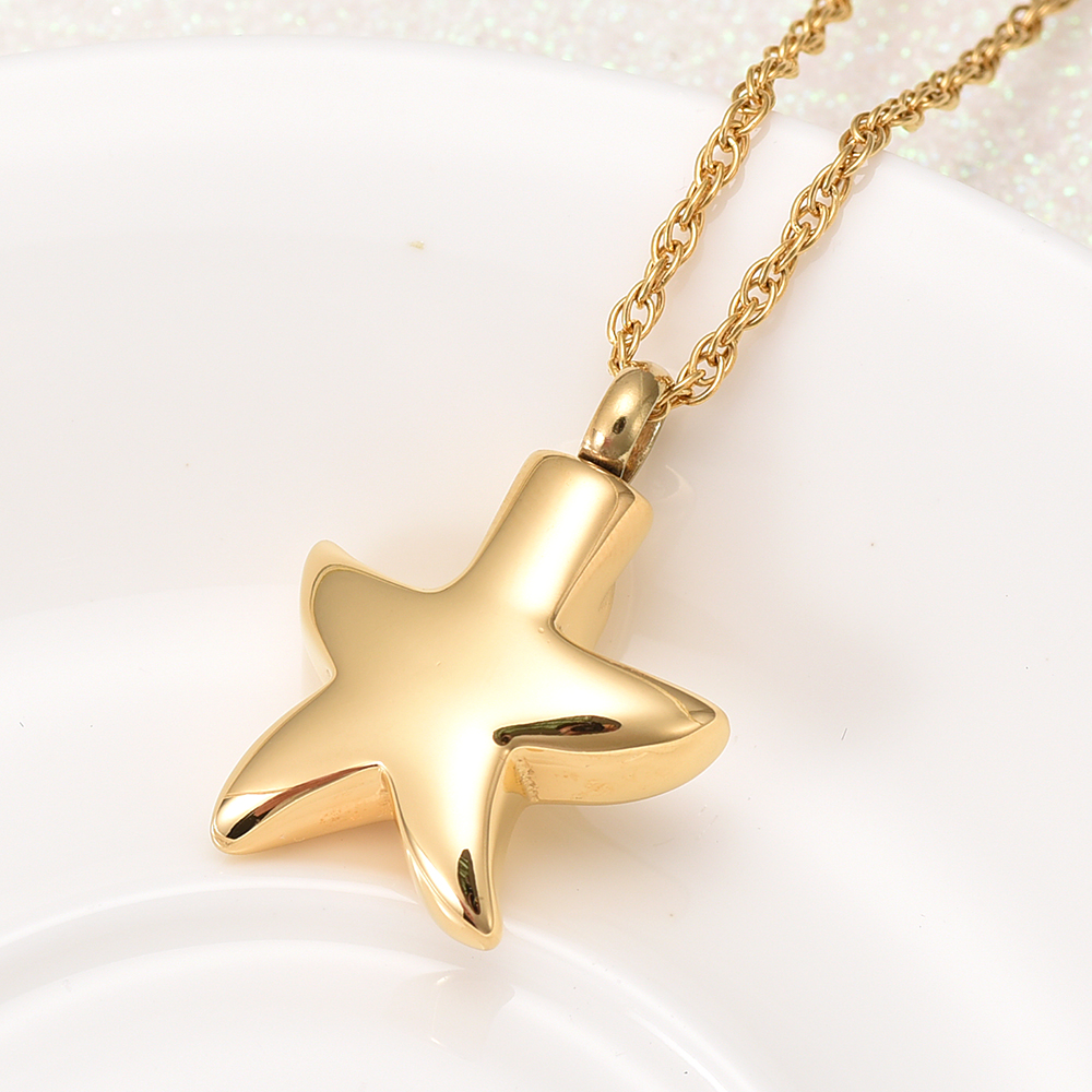 Urn Pendant Necklace Star Shape Openable Pet Ashes Holder Men's Memorial Jewelry