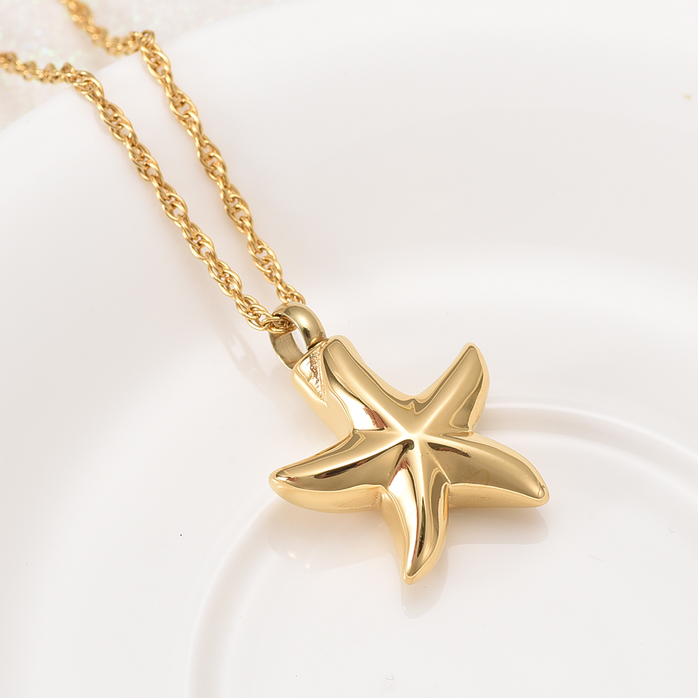 Urn Pendant Necklace Star Shape Openable Pet Ashes Holder Men's Memorial Jewelry