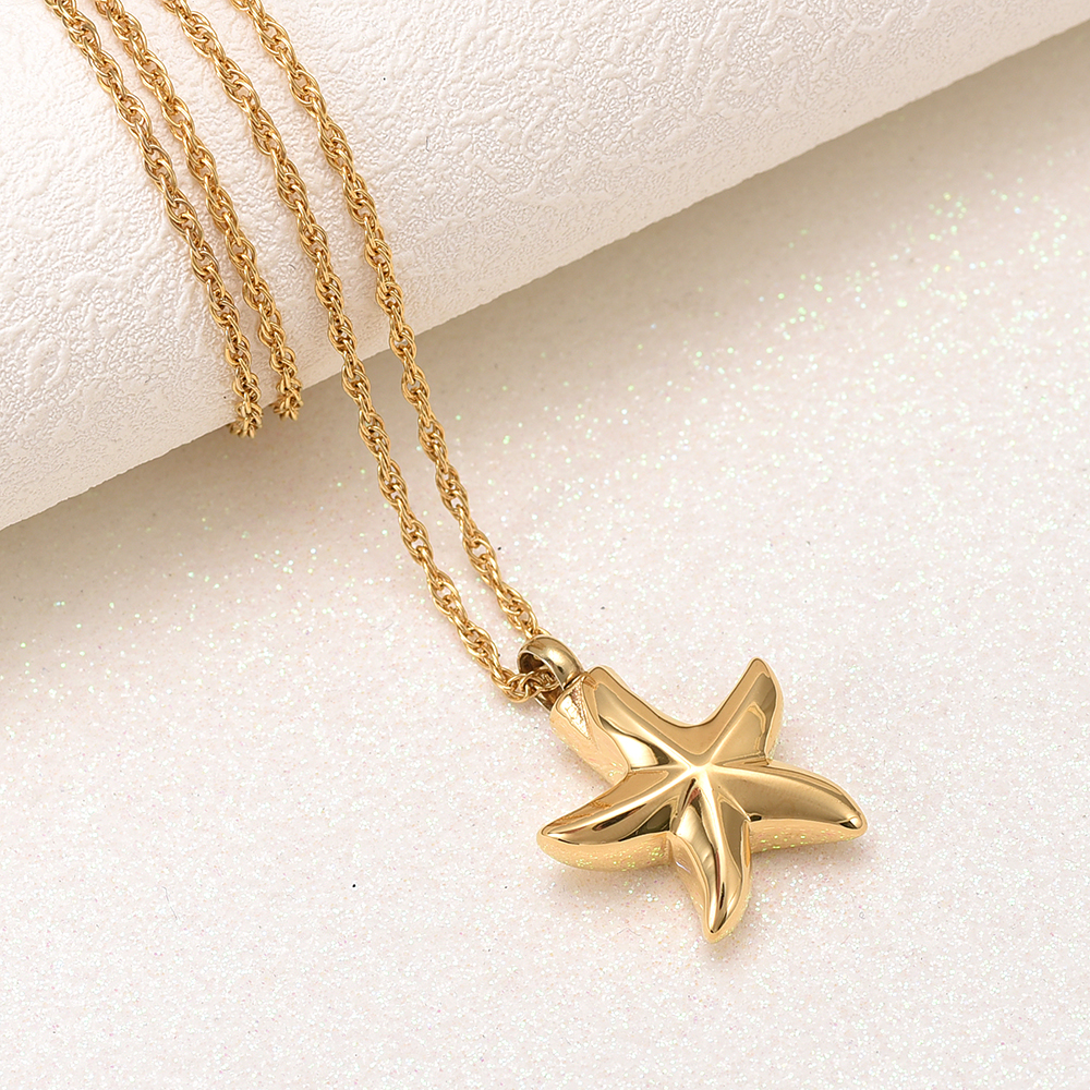 Urn Pendant Necklace Star Shape Openable Pet Ashes Holder Men's Memorial Jewelry