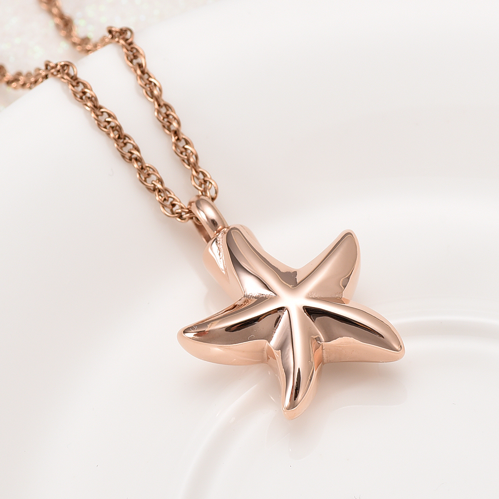 Urn Pendant Necklace Star Shape Openable Pet Ashes Holder Men's Memorial Jewelry