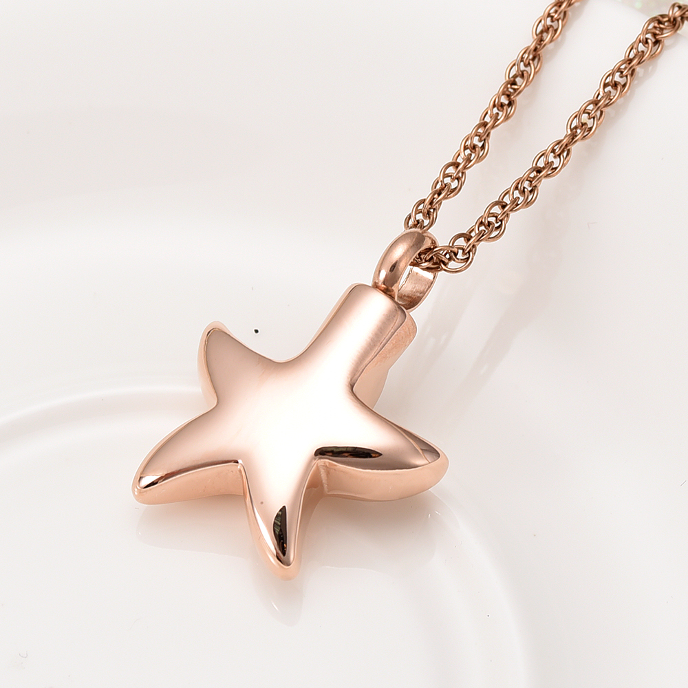 Urn Pendant Necklace Star Shape Openable Pet Ashes Holder Men's Memorial Jewelry