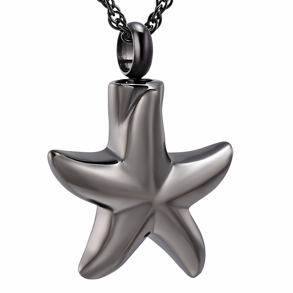 Urn Pendant Necklace Star Shape Openable Pet Ashes Holder Men's Memorial Jewelry